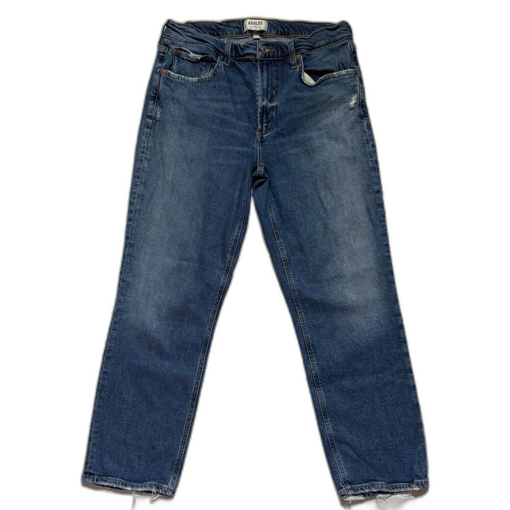 AGOLDE Kye Mid Rise Straight Leg Crop Jeans 28 Fits 30 Vintage Med Wash Raw Hem